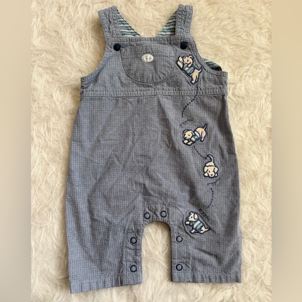 Vintage Carter's Adorable Blue-Gray Puppy Embroidered Overalls